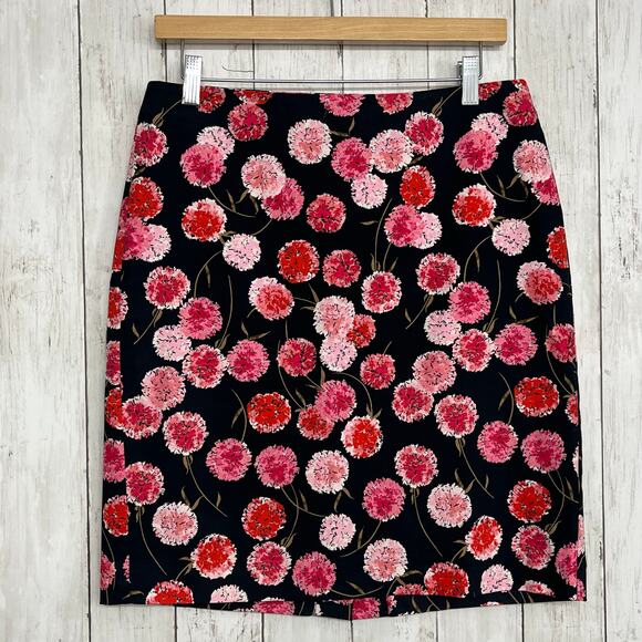 Talbots Floral Black Pink Mid Rise Lined Fitted Pencil Knee Work Dress Skirt 10P - Picture 1 of 7